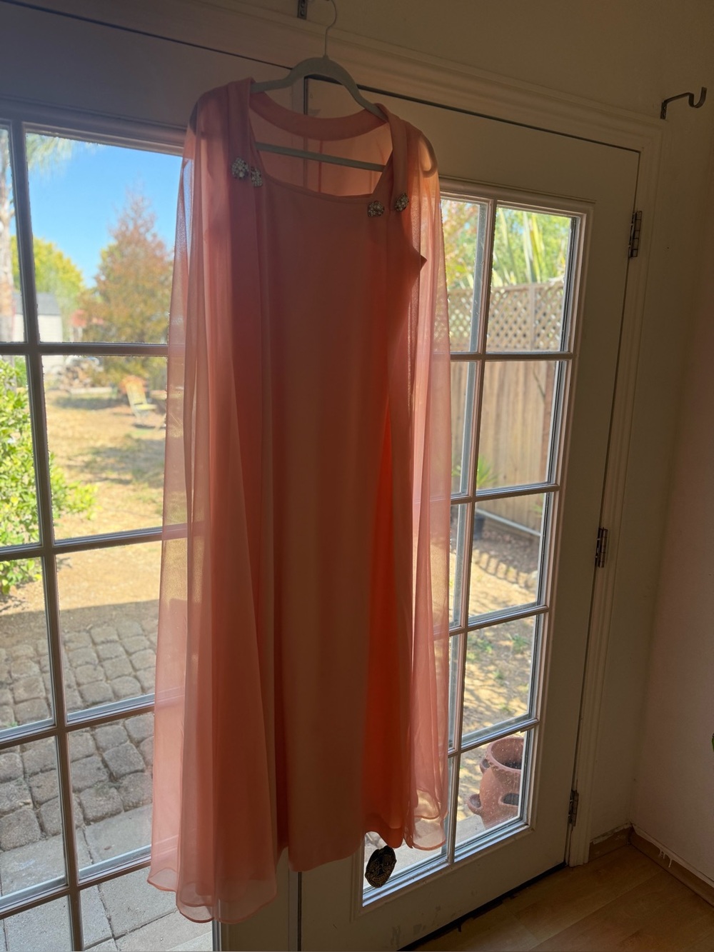 Vintage Peach Sheer Cape Evening Dress
